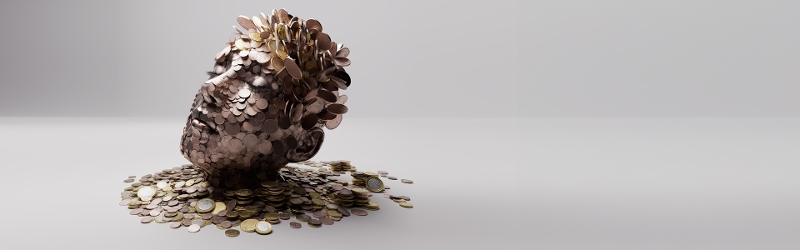 Liquidity solutions image of a head comprised of coins