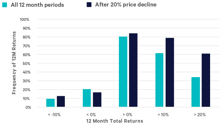 12 month US equity total returns after a 20% price decline