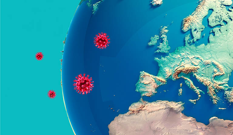 Image of earth being approached by the corona virus