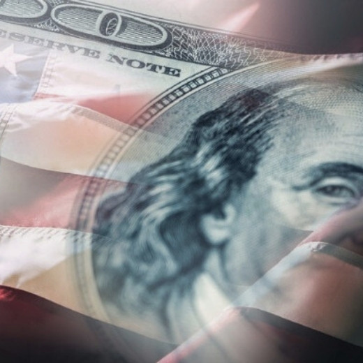 American flag merged with US dollar note