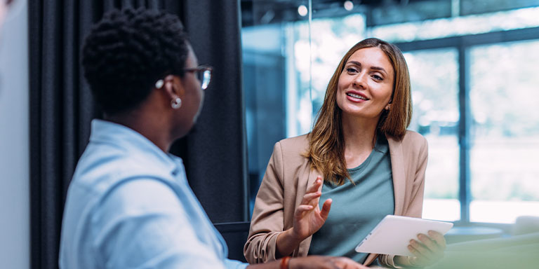 Two business women having a meeting